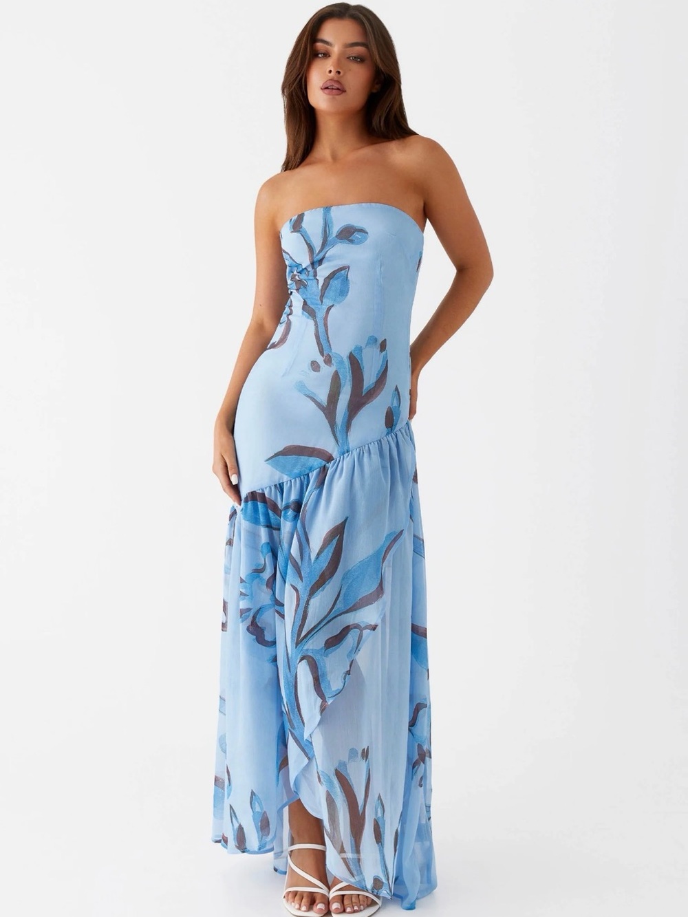 PepperMayo Solaris Strapless Maxi Dress Blue Floral Size S